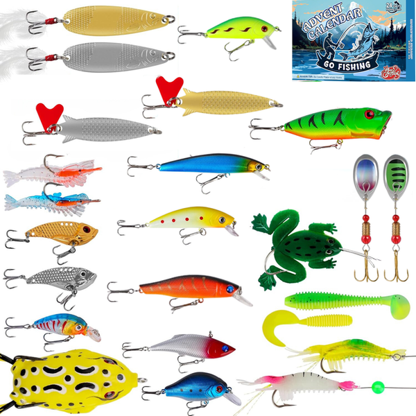 24 Piece Fishing Lures Kit, Fishing Advent Calendar 2025, Gift Packaging