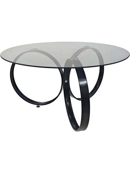 LUCKIN Black Glass Round Coffee Table Metal Frame, Easy Assembly