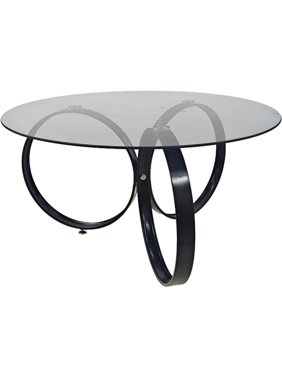 Luckin black glass round coffee table metal frame easy assembly shop