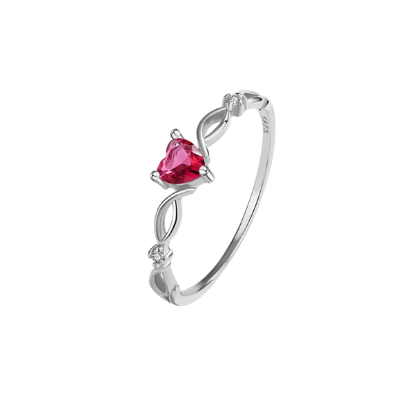 Plain Pink Heart Detailed Band Silver Ring