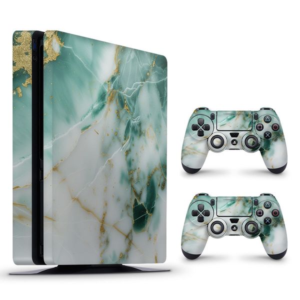 Decal Skin Compatible with PS4 Slim - Marble Emerald Gold (Decal Only)