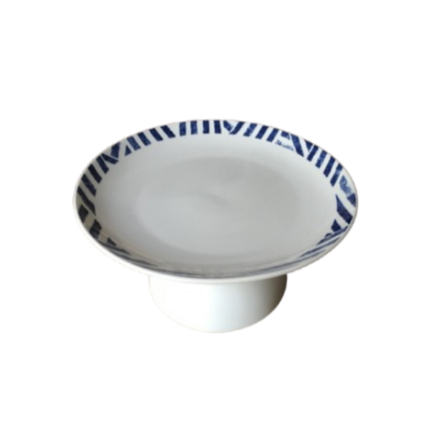 Navy Stripes White Ceramic Cake Stand