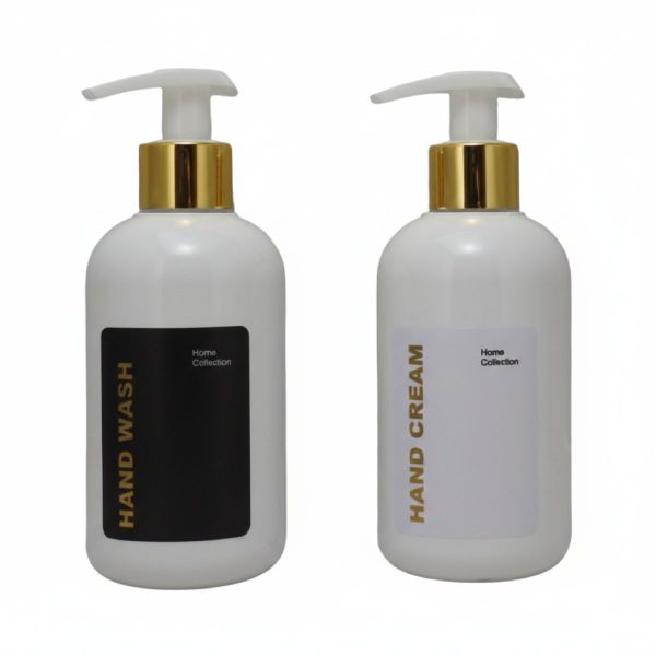 250ml White Plastic Refillable Hand Wash &amp; Hand Cream Dispenser - Set of 2