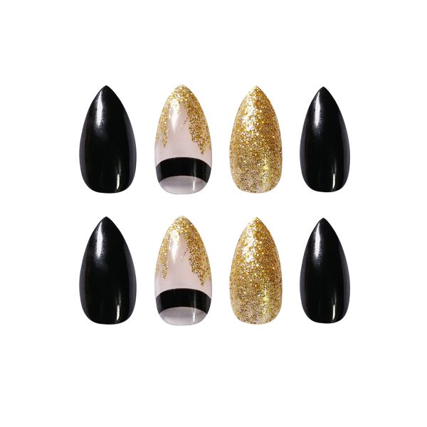 Press on nails black-gold