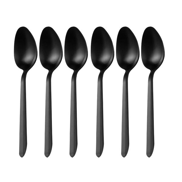 Set of 6 - Stainless Steel Black Shiny Mini Espresso, Dessert Spoons
