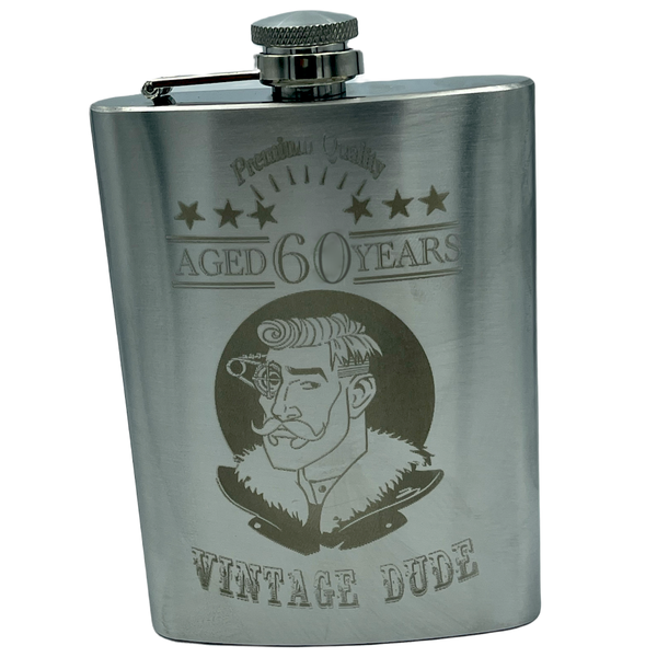 60th Birthday Hip Flask - Vintage Dude