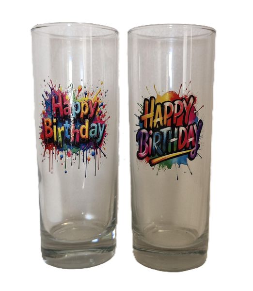 Set of 2 Glasses with Happy Birthday Messages