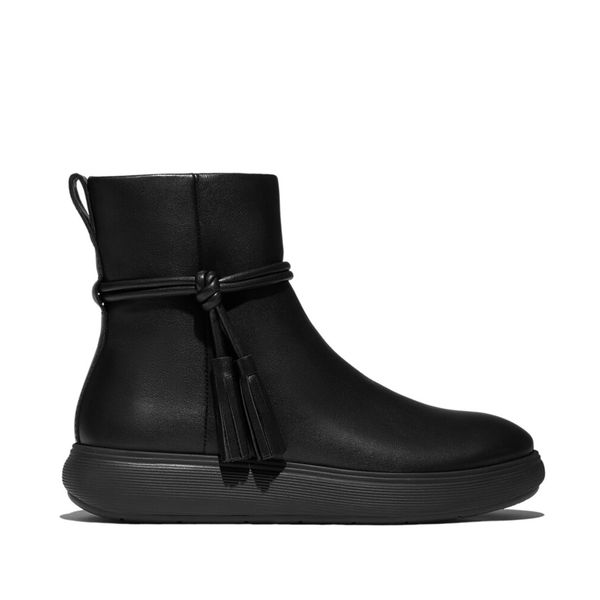 FitFlop iQ-COMFF Tassel Leather Short Boots All Black