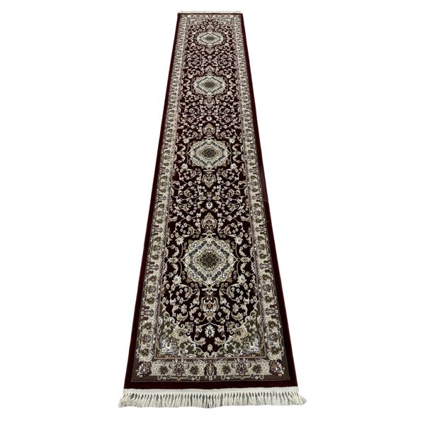 400 x 80cm Turkish Machine Made Maroon Red And Beige Persian Design Runner