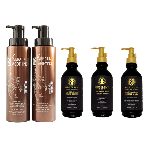 Argan Oil Brazilian Keratin Straightening Treatment &amp; Brazilian Gold Kit