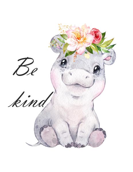 Little Leila - Hippo with Florals - A3