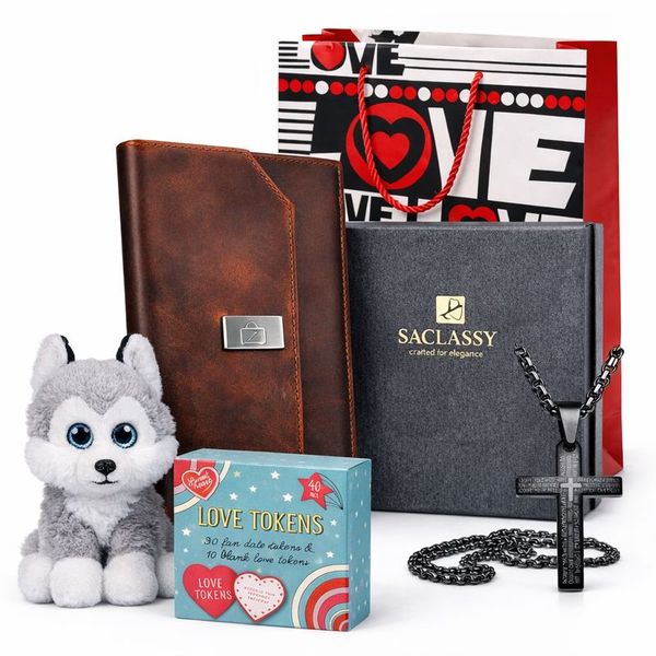 SACLASSY Genuine Leather A5 Book Cover with Necklace - Men's Gift Boyfriend