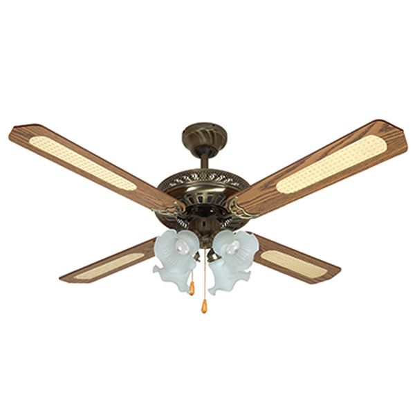 Rattan Ceiling Fan with Light Antique Brass E27 4x40w