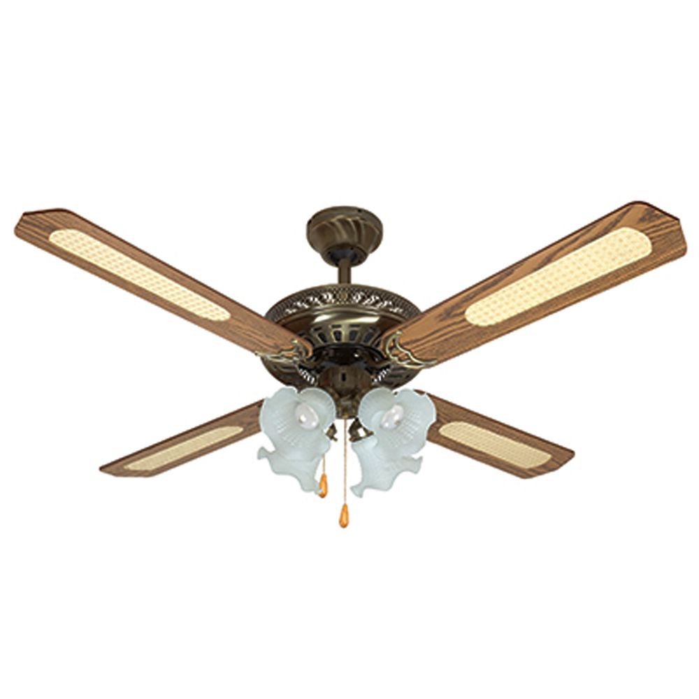 Rattan Ceiling Fan with Light Antique Brass E27 4x40w Shop Today. Get