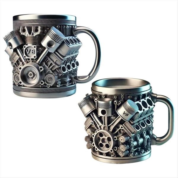 2PCS V6 &amp; V8 Engine Coffee Mug, Car Engine Coffee Cup with Insulated Handle