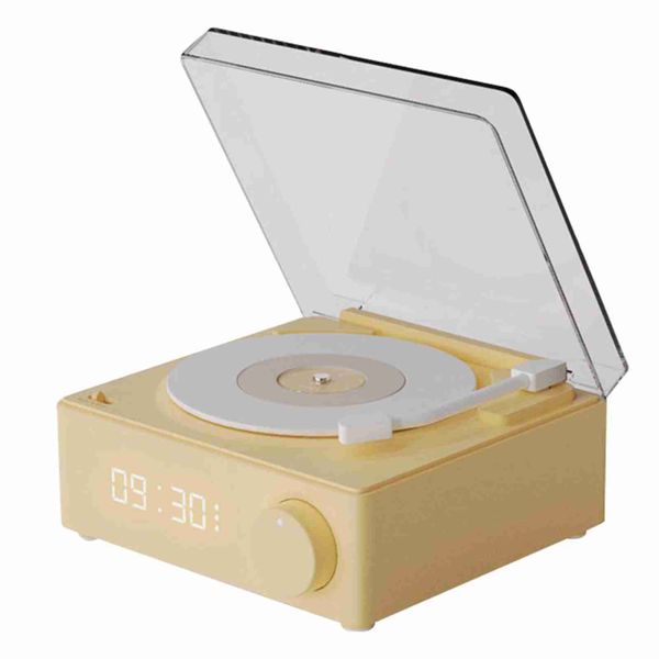 Rotating Vinyl Disc Alarm Clock Speaker Stereo Wireless Bluetooth Beige
