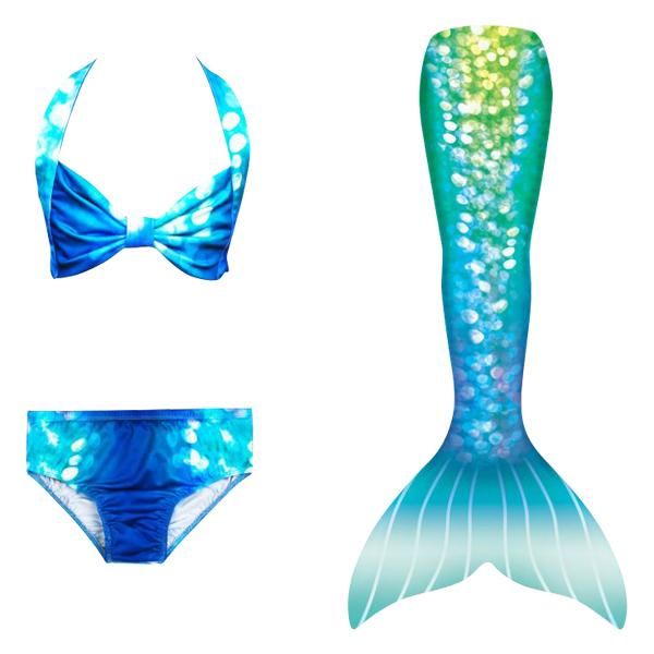Products 3 Piece Kids Blue Sparkle Printed Mermaid Bikini | DH84