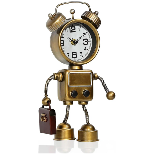 Industrial Steampunk Robot Table Clock,Battery Operated Metal Desk Clock