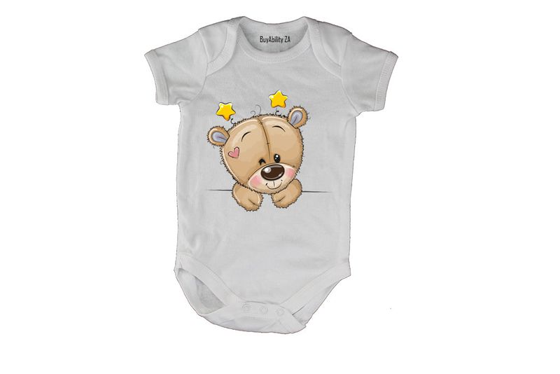 Peeking Teddy - Stars - Short Sleeve - Baby Grow