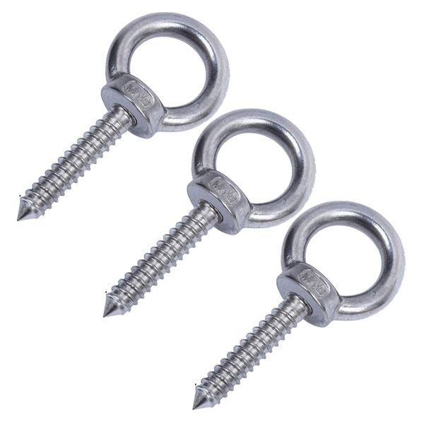 Tool DIY M6 304 Stainless Steel Lifting Hanging Ring Eye Screw Set of 3