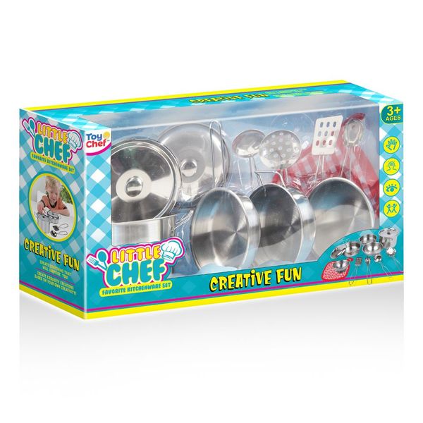 Toy Chef Stainless Steel Kitchen Silver Play Set