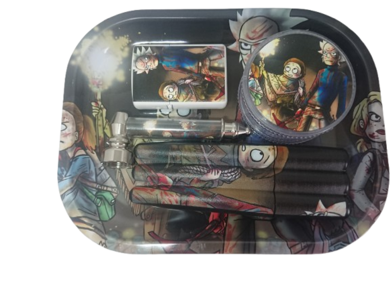 Rick-Themed Metal Rolling Tray Set with Accessories - Complete Smoking Kit