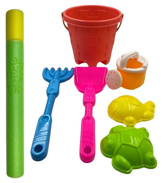 MXM 7 Piece Beach Play Set With A Green Water Shooter - Red