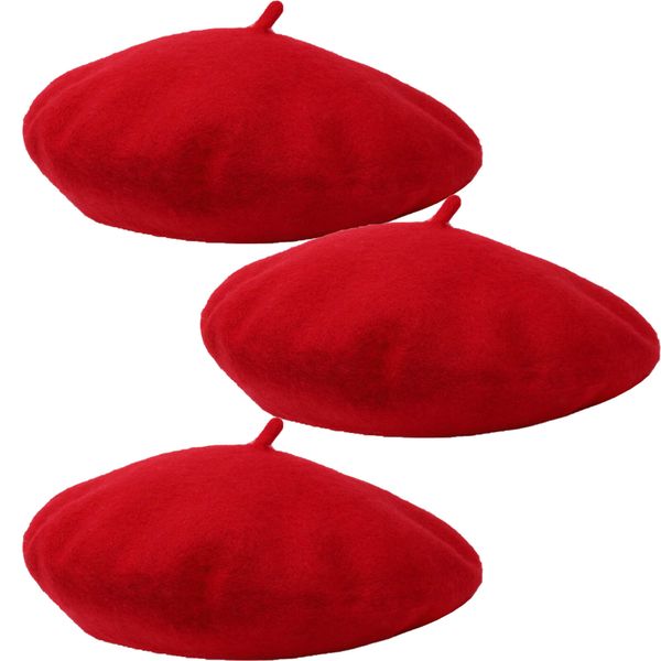 Women French Beret Hats ,Solid Color Classic Beanie Winter Cap - 3 Piece