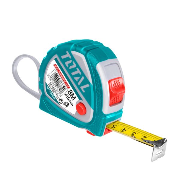 Total Tools - Measuring Tape 8mx25mm Steel 3 Stop Button Function