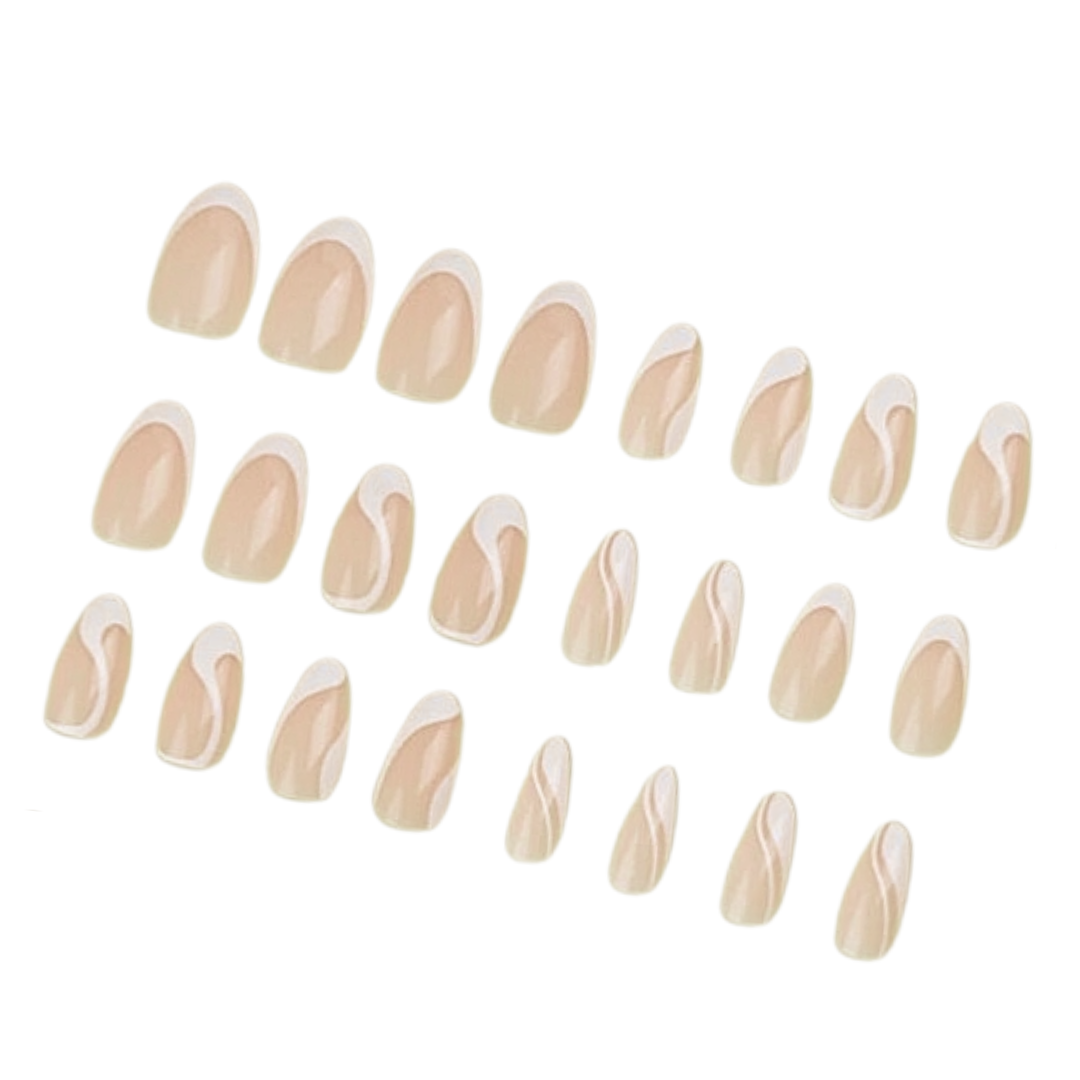 24 Piece White Swirl Press on Nails, Oval Fake Nail Kit with Glue ...