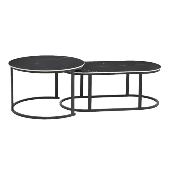 Nesting Multi-Functional Oval and Round Side Coffee Tables with Steel Frame