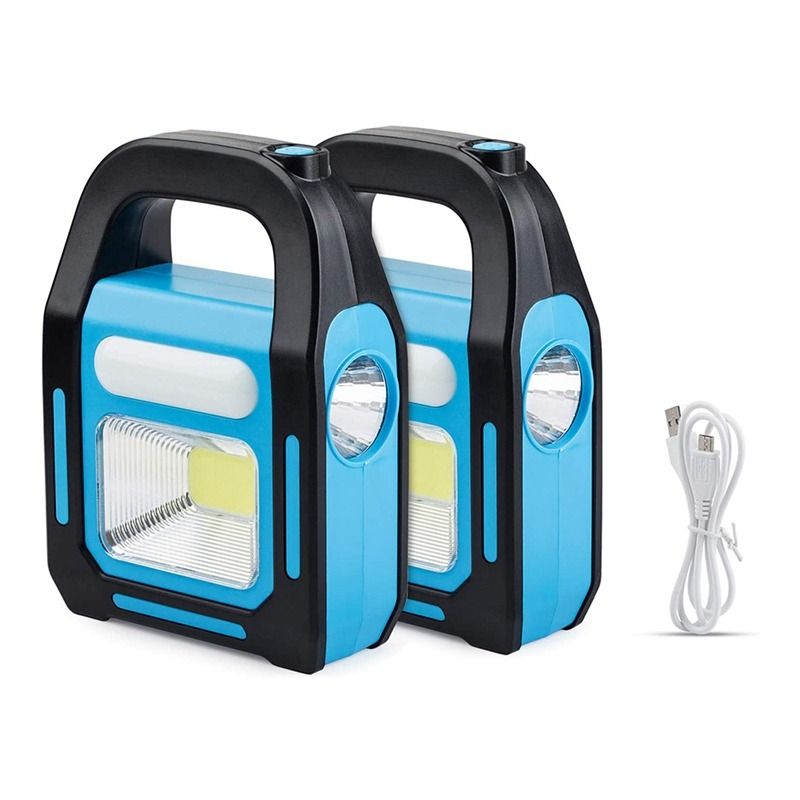 Square 3 In 1 Solar Rechargeable Multiifunction Cob Light 2Pack
