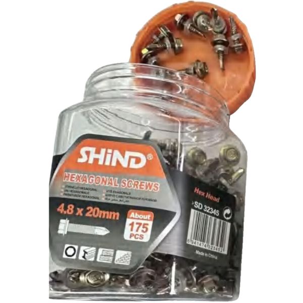 Shind 4.8x20mm Hexagonal Carbon Steel Screws - Pack of 175 Pieces