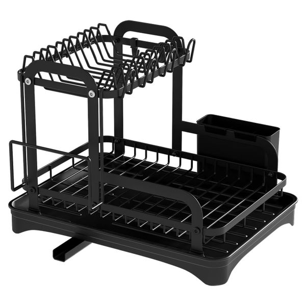 2-Tier Dish Drying Rack Organizer Stainless Steel Drainboard Tray Kitchen