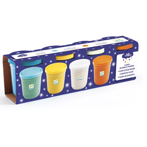 Djeco Play Dough - 4 Glitter Dough Tubs