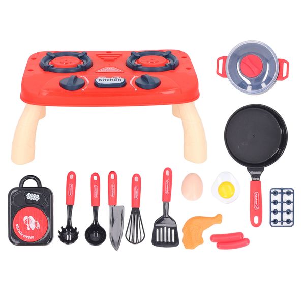 Kitchen Accessories Play Set with Realistic Light Sound Cooking Playset Red