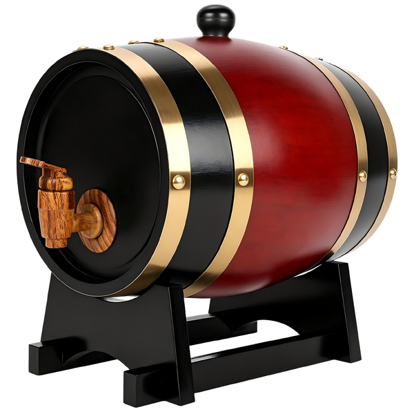 3L Oak Wine Barrel Dispenser with Tap and Stand