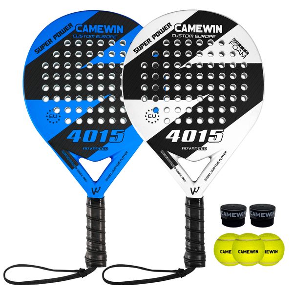 CAMEWIN Carbon Fiber Padel Set - 2 Rackets, 3 Balls, 2 Grips