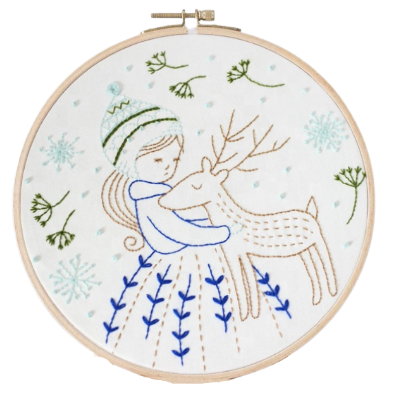 Colourful DIY Embroidery Craft kit with hoop Blue Girl & Deer Buy
