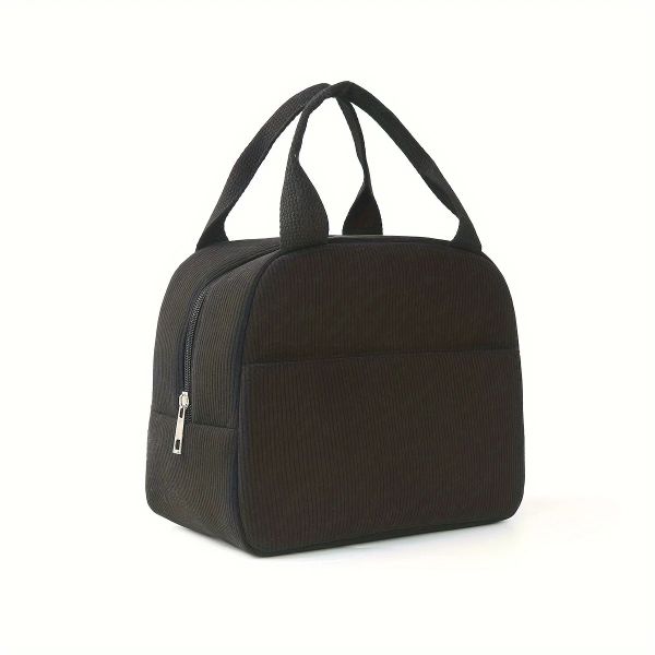 Reusable Thermal Insulated Bento Bag Embroidery Portable Corduroy Lunch Bag
