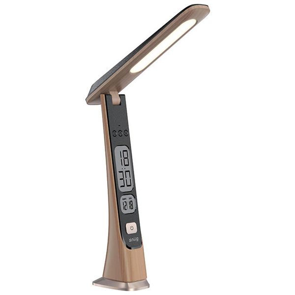 Snug LED Desk Lamp With Integrated Clock Display - Wood