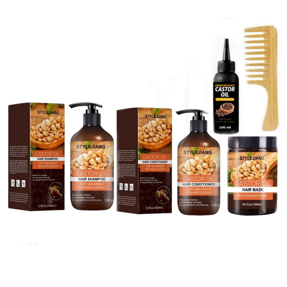 Premium Castor Oil Hair Care Set - 5 Piece Strengthening & Hydrating Kit