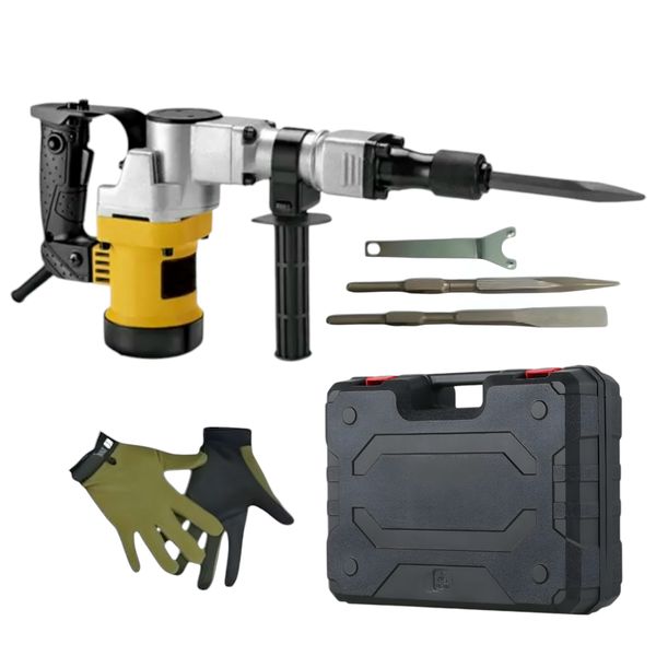 1800W Electric Demolition Jack Hammer Concrete Breaker Gloves &amp; Chisel Bits