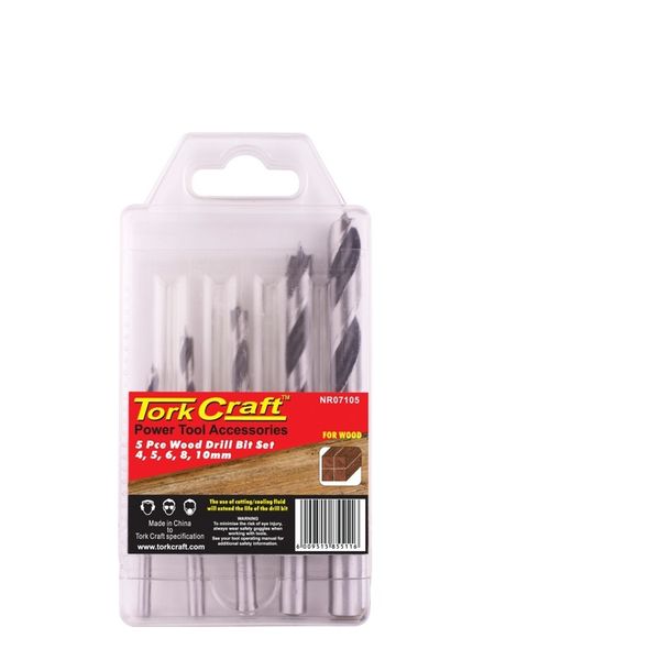 Tork Craft Wood Drill Bit Set 5 Pieces 4-5-6-8-10mm