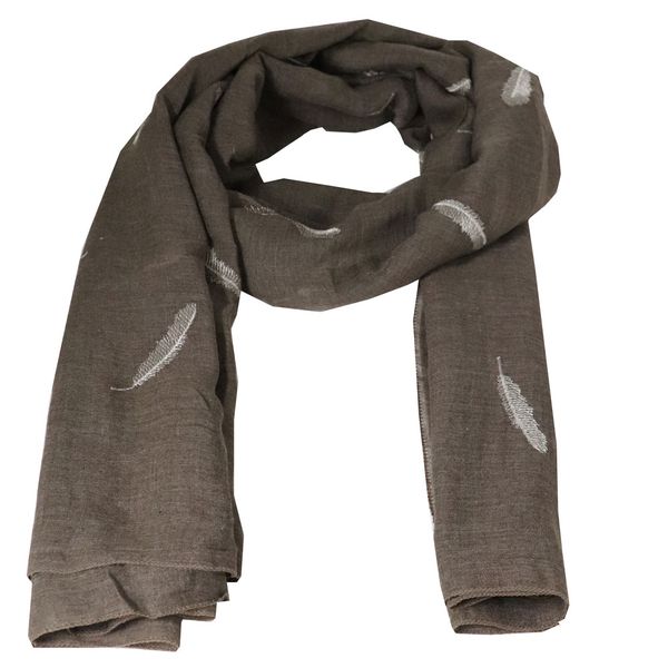 Blackcherry Embroidered Leaf Scarf-Dark Khaki