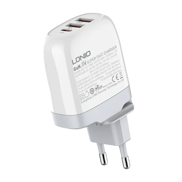 65W Fast iPhone Charger 3 Port Compatible With Type C To iPhone Cable LDNIO