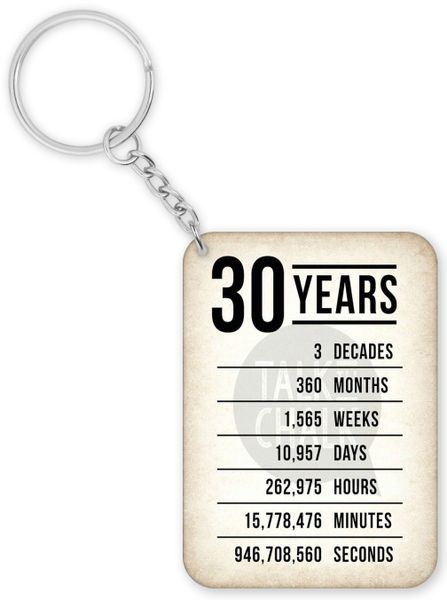 30th Birthday 30 Years 3 Decades Gift Keyring