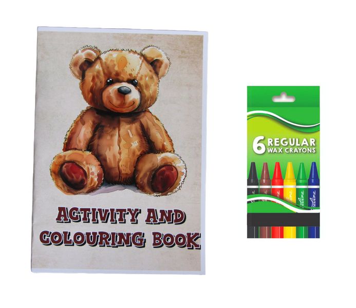 Teddy Bear Activity and Colouring Book A5 plus 6 Wax Crayons - Set of 5
