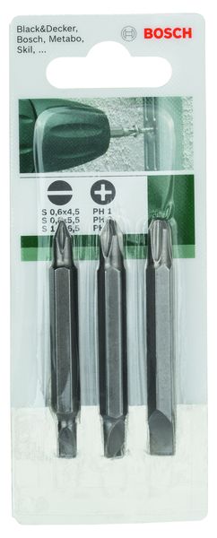 3 Piece Double ended S0,6x4,5-PH1, S0,8x5,5-PH2, S1,2x6,5-PH3, 60 mm