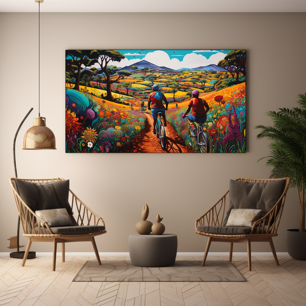 Canvas Wall Art - Bike Journey Through Fields - BK0216